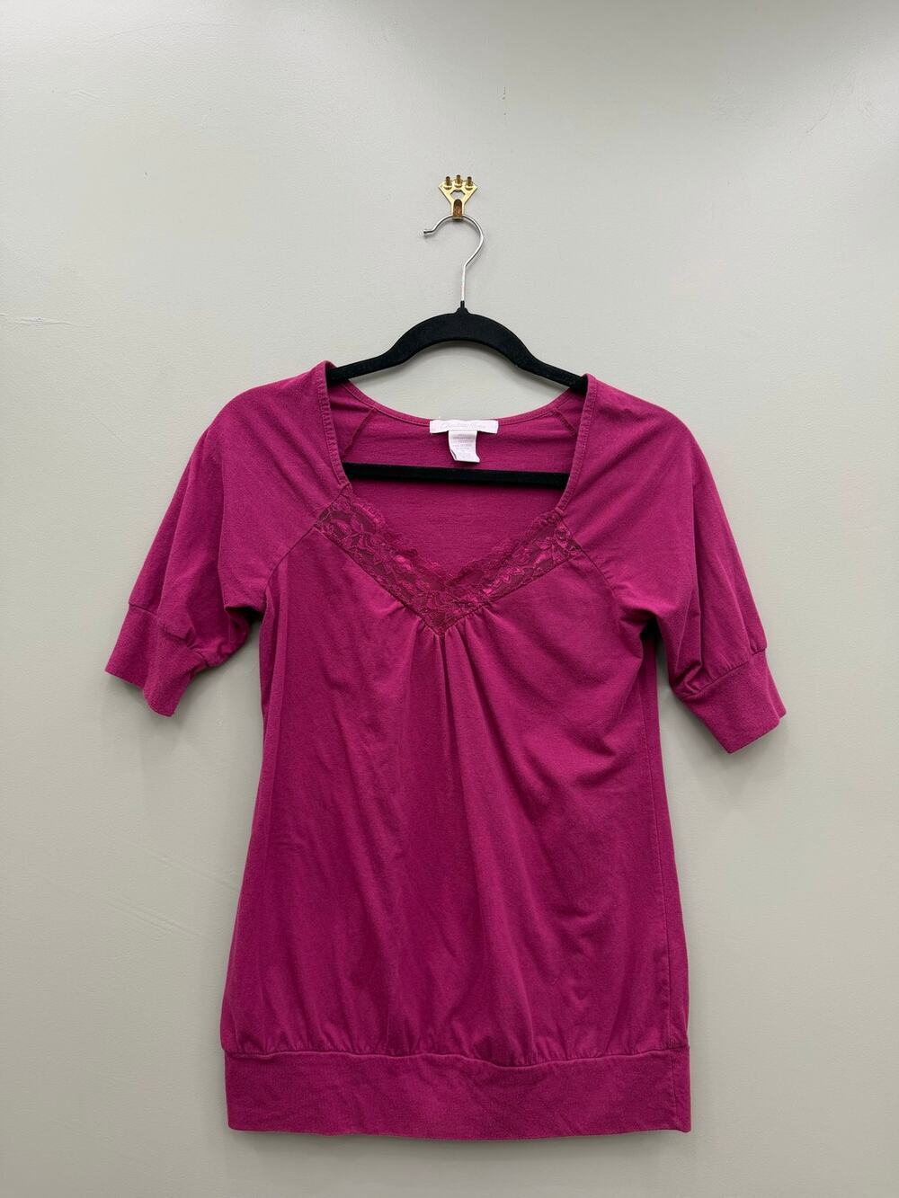 Charlotte Russe Y2K Lace Babydoll Top Magenta Flutter Sleeve Medium